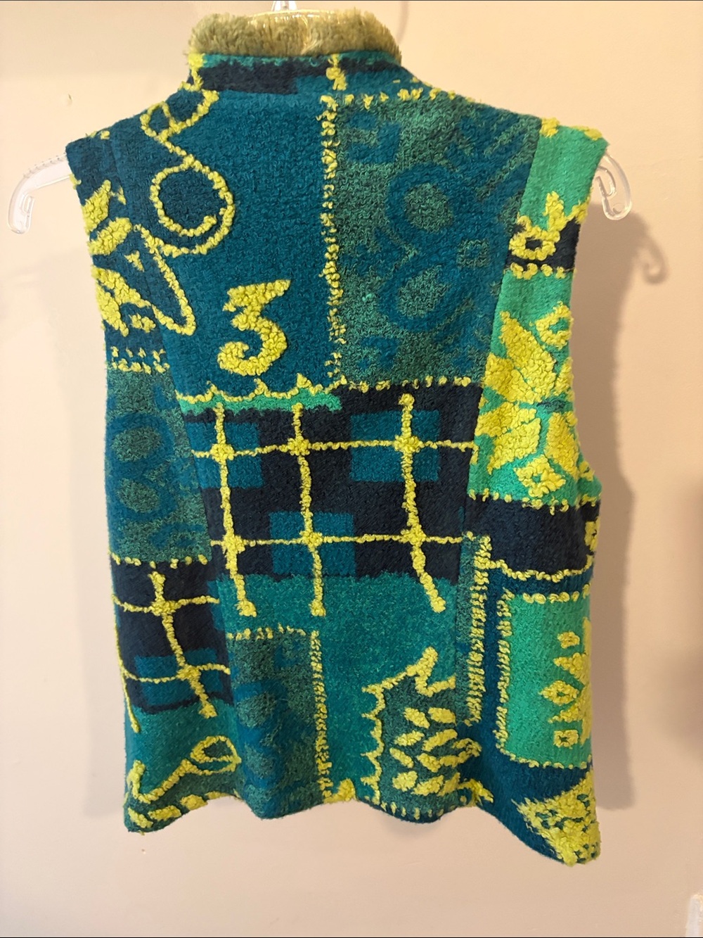 Vintage Wraps by Canvasbacks Artsy Abstract Vest Teal Green Boho Art to Wear - Picture 4 of 4